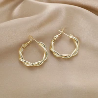 yaonuan trendy minimalist intertwined twisted metal alloy gold plated hoop earrings for women party fashion jewelry accessories