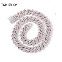 tophiphop 14mm pav%c3%a9 cubic zirconia cuban chain necklace fashion pink white mens and womens necklace jewelry gift box