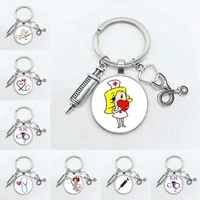 brand newhigh quality 1 piece nurse medical syringe stethoscope picture keychain glass cabochon and glass dome key ring pend