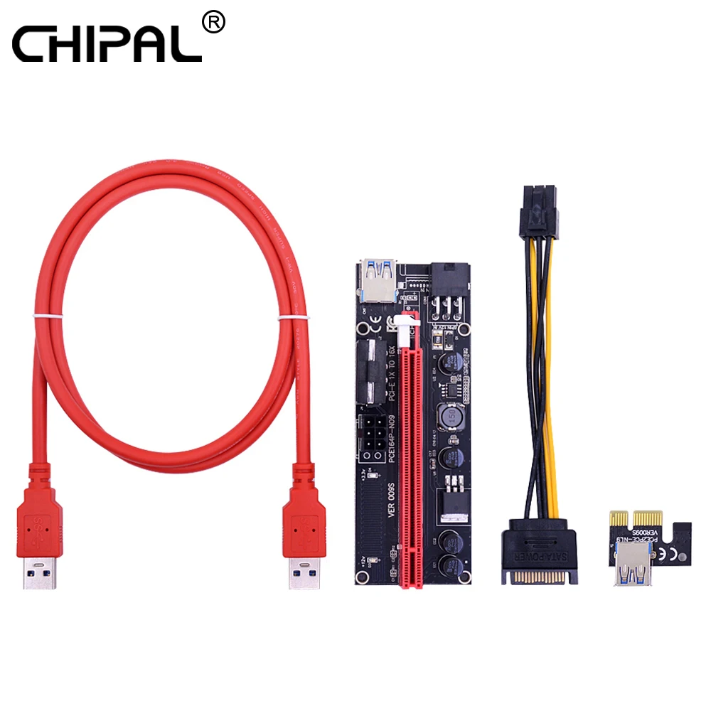 Райзер карта CHIPAL VER009S PCI Express PCIE 1X 16X 1 м 0 6 USB 3 кабель SATA на 6Pin питание для