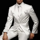 Белый свадебный мужской костюм для жениха смокинги 2020 приталенные для выпусквечерние вечера Индивидуальные атласные мужские костюмы 3 предмета пиджак брюки жилет мужская одежда