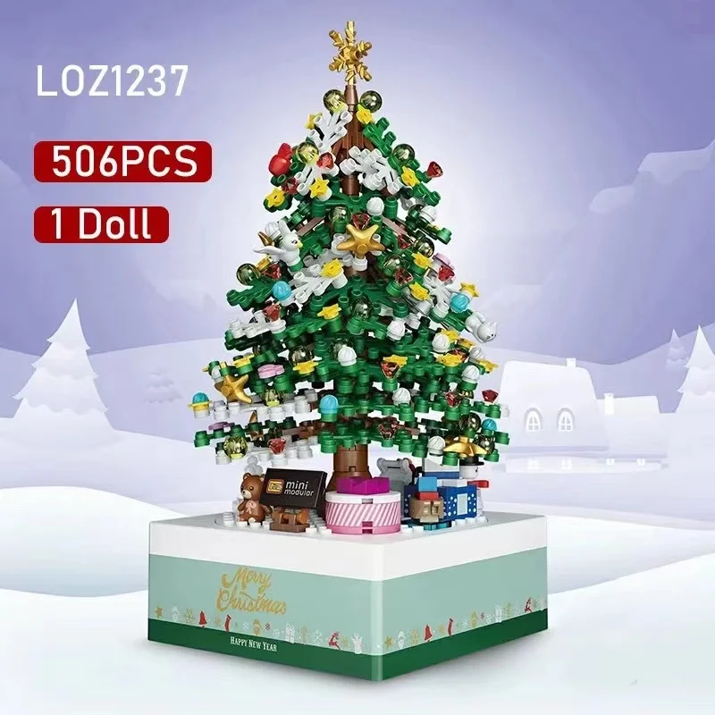 Loz Christmas Trees Blocks Music Box Toys For Children Adults Loz1237 1238 House Building Bricks Xmas Gift New Juguetes Bloques images - 2