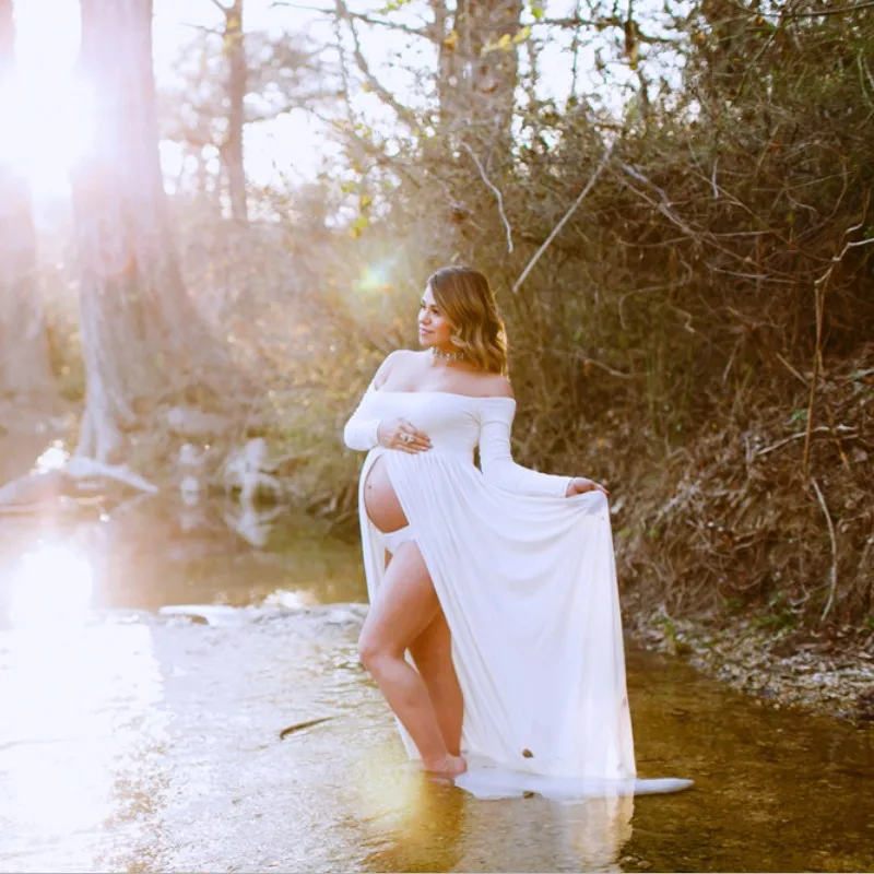 Новые хлопковые платья для беременных с длинным рукавом реквизит фотосессии