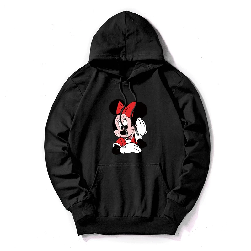 Black Women Sweatshirt Cotton Hoodies Autumn Winter Minnie Cartoon Hoodie Print Pullover Long Sleeve Plus Size 5XL White - Цвет: Black