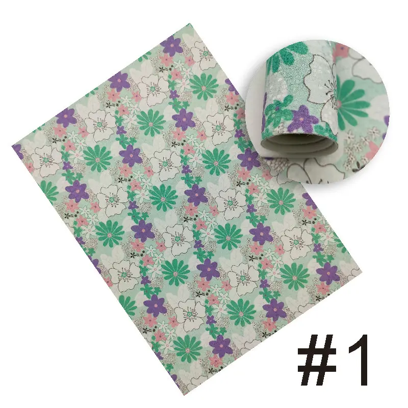 

A4 8.2"*11.8" Flowers Printed Fingerprint Glitter Faux Leather Fabric Sheets For DIY Sewing Bags Kids Shoes Designer Fabric