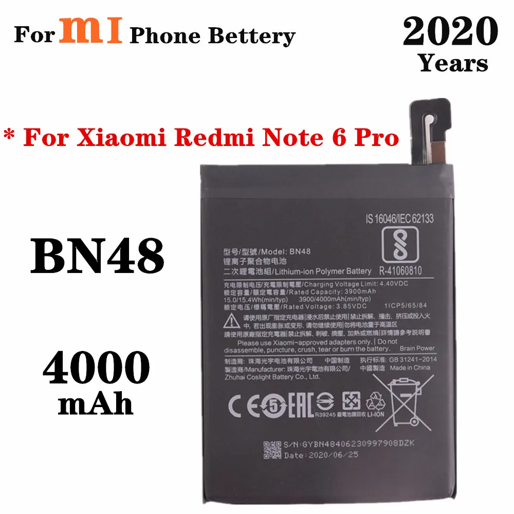 

For Xiaomi redmi Note 6 Pro Phone Battery Replacement Battery BN48 4000mAh Red rice Note6 Pro bateria