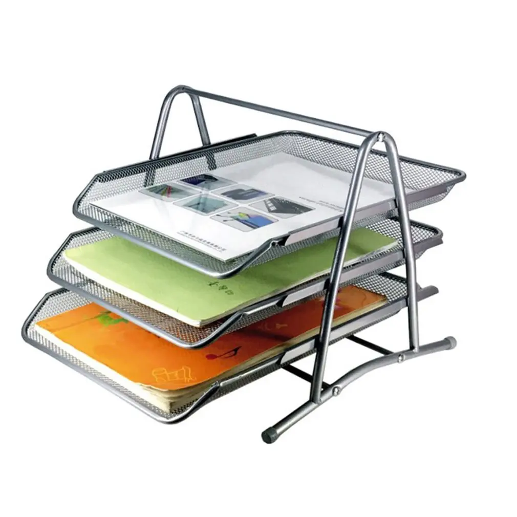 

3 Tiers Metal Mesh File Organizer Document Desktop Paper Tray Holder Magazine Rack For Home And Office