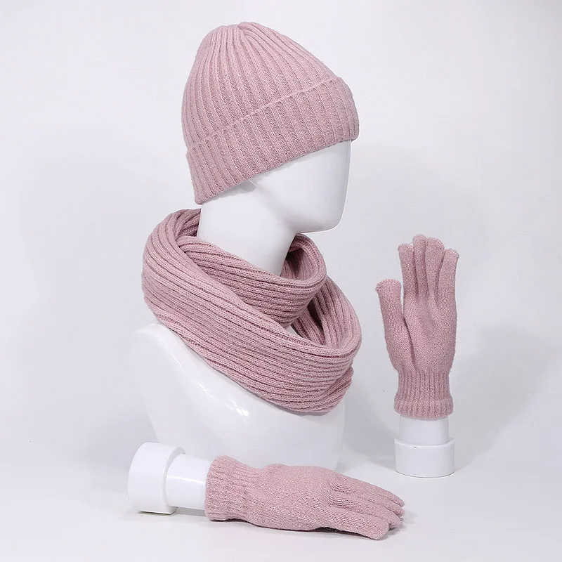 Комплект из 3 предметов, Шапочка-шарф, перчатки для мужчин и женщин, зимние уличные теплые толстые шапочки, шапка с подкладкой, кольцо, шарфы, полный палец, перчатки, набор, мягкая Балаклава для шеи, шапочка, шапка - Цвет: G