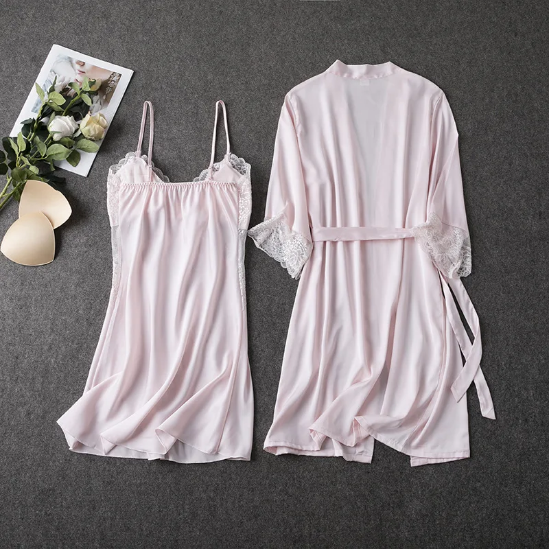 Пижамный комплект Женский из 2 предметов с V-образным вырезом и кружевом | Женская