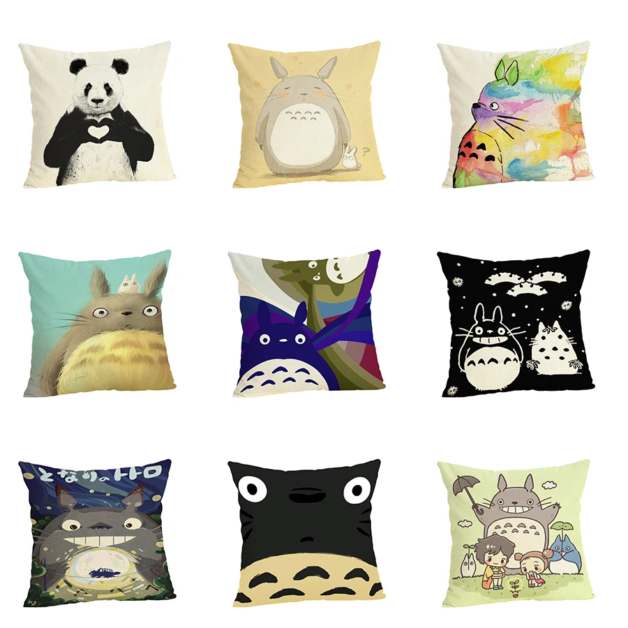 Льняная хлопчатобумажная наволочка Totoro с рисунком животных для дивана/кровати