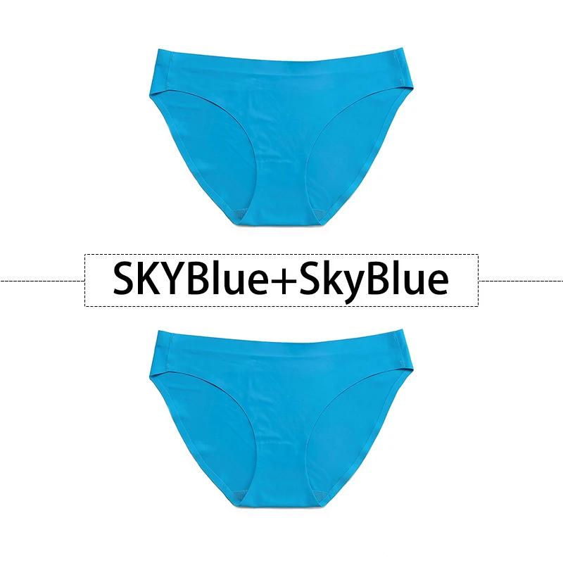 SkyBlue-SkyBlue 2 шт./партия, открытый Шелковый бесшовный трусики для женщин, нижнее белье сексуальные плавки, цельное нижнее белье с открытой спиной и низкой посадкой, женское XS-L, большие размеры США - Цвет: SkyBlue-SkyBlue