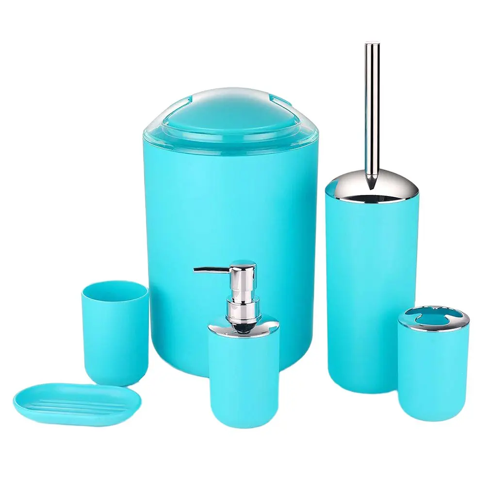 

6pcs/set Bathroom Toiletries Practical Plastic Tooth Brushing Holder Mouthwash Cup Soap Box Trash Can Emulsion Bottle