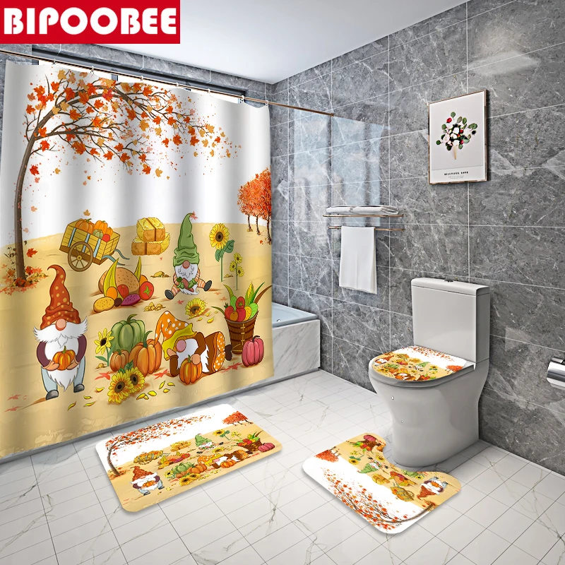 3D Осенняя душевая занавеска тыквы гнома Подсолнух украшение для ванной комнаты