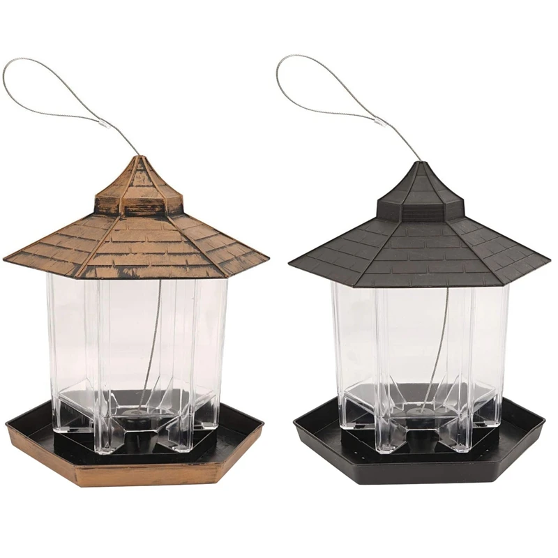 

Кормушка для птиц с панорамной кормушкой, комплект из 2 предметов, для висячих беседок, для наружного сада, золотистая и черная