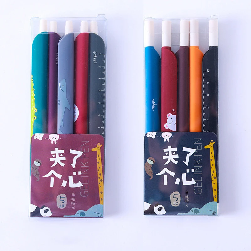 

5pcs/set Multifunction Retro Color Gel Pen Creativity Bookmark Clip Pens Cartoon Animal Ruler Cute Writing Supplies Stationery
