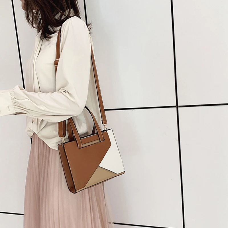 New Fashion Contrast Color Patchwork Handbags Women Designer Panelled PU Leather Crossbody Bags Sac A Main Femme Shoulder Bag