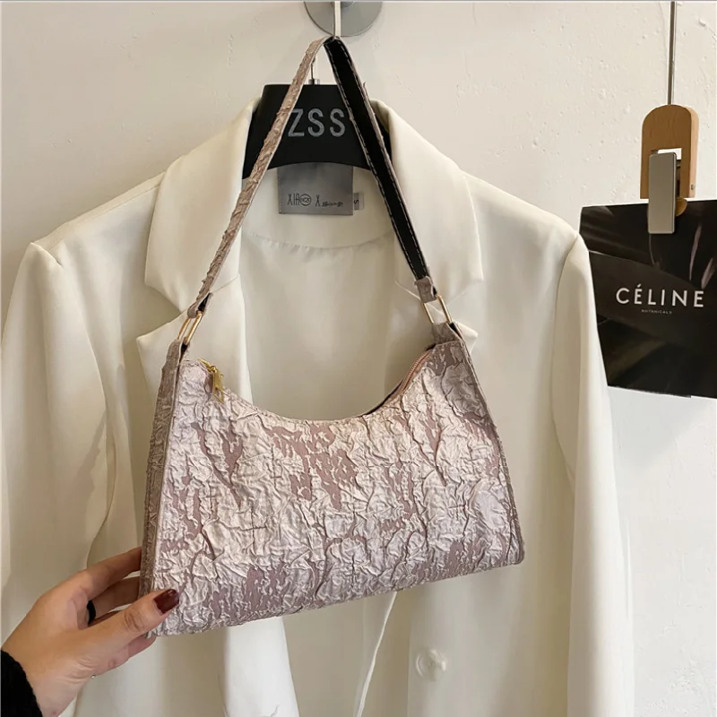 

Female Baguette Bag Fashion Folds Solid Color Shoulder Underarm Bag New Design Zipper Small Square Bags For Women Сумка Женская