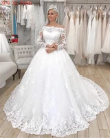 nuoxifang vestido de noiva 2022 luxury applique long sleeves wedding dresses sweep train boat neck off the shoulder bridal gowns