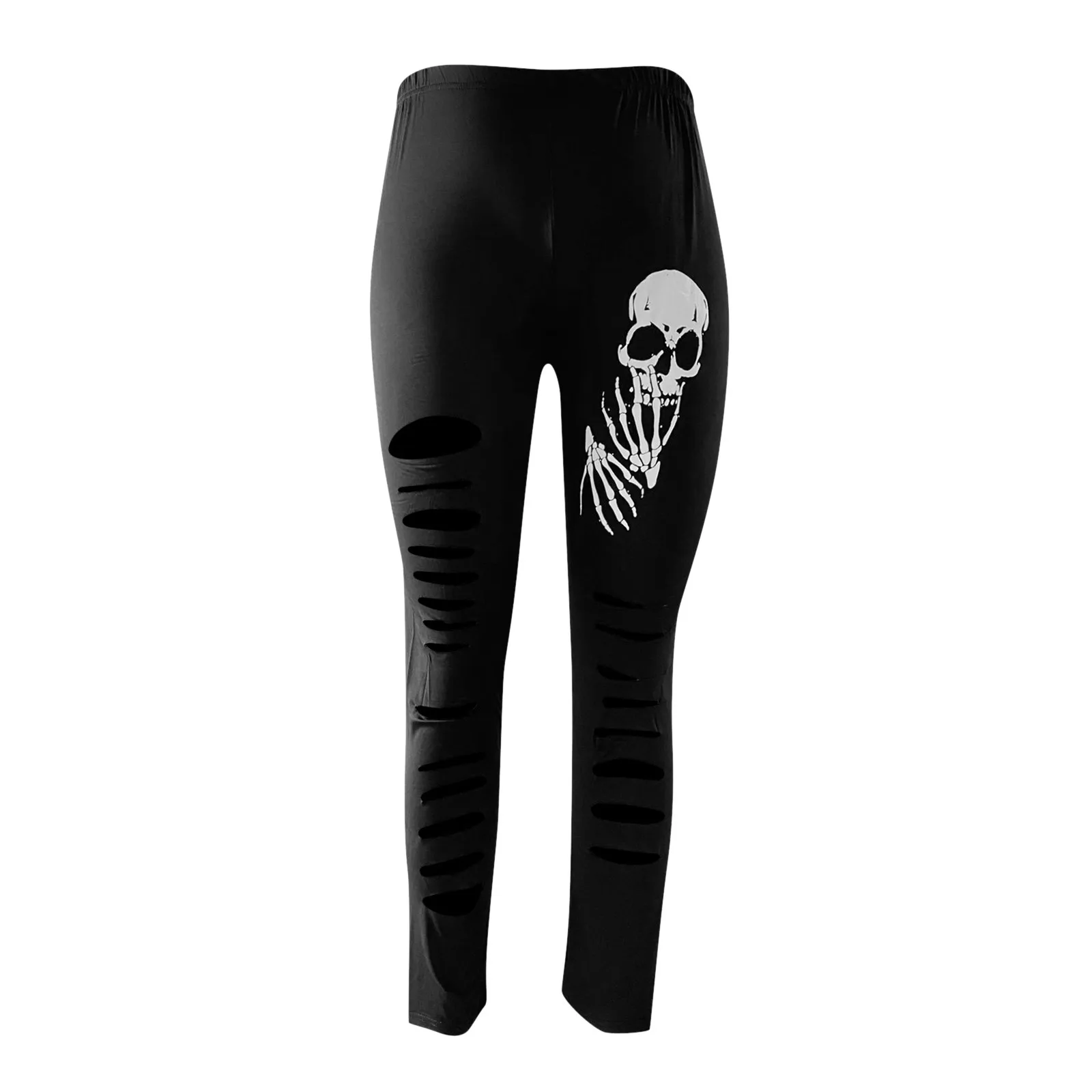 

Women's Plus Size Halloween Fashion Ripped Skull Casual Printed Trousers