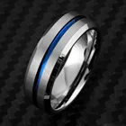 Мужское кольцо серебряного цвета, инкрустация из нержавеющей стали пробы, с синей рифленой полосой, со скошенным Скосом, обручальное кольцо