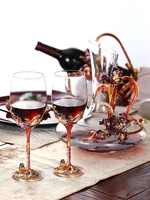pastoral enamel crystal goblet glass wine set household liquor divider four pieces european grape brandy glasses luxury decanter