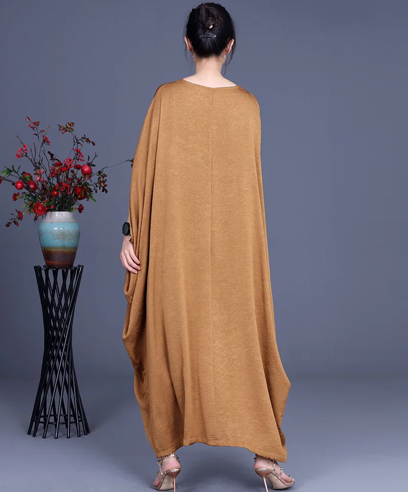 

SuperAen 2021 Summer New Original Plus Size Batwing Sleeve Solid V Neck Robe Casual Ankle-Length Loose Woman Dress