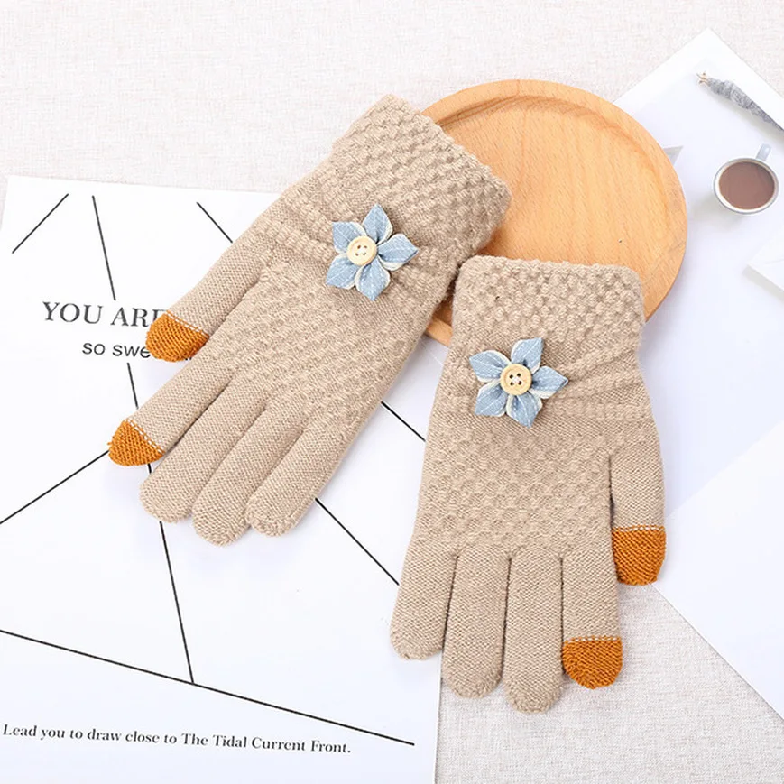 Горячая Распродажа двухслойные женские вязаные перчатки плюс бархатные толстые