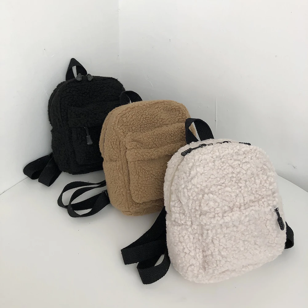 

Autumn Winter Soft Plush Backpack For Women 2021 Solid Color Backpack Teenager Girls Small Travel Bags Female Mini Bagpack