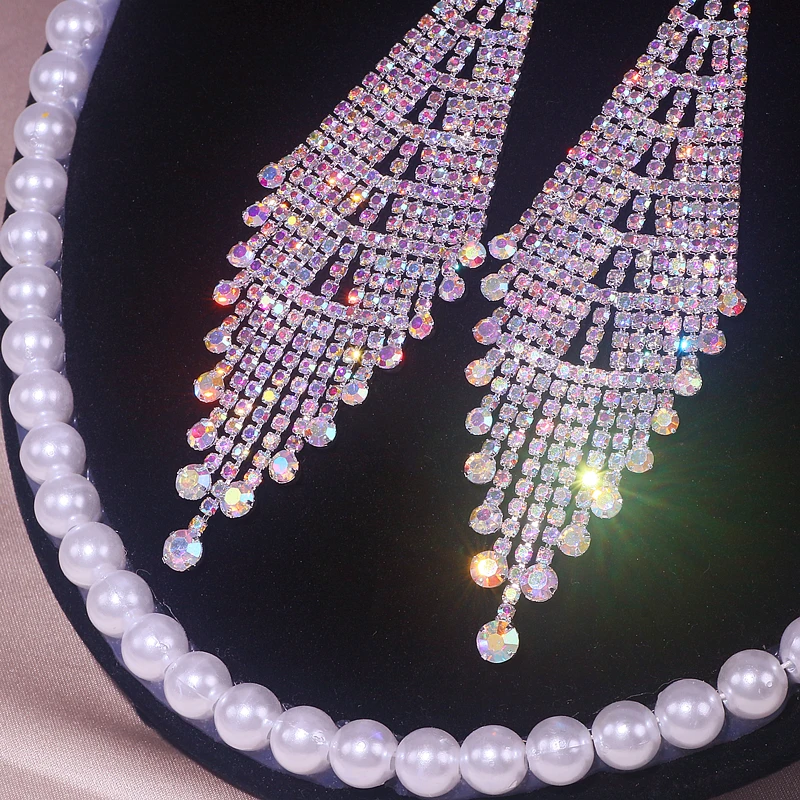 Классические Серьги с драгоценными камнями длинной кисточкой серьги свисающие