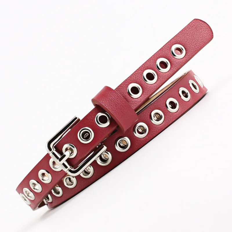

2020 Women's Rivet Eyelet Pin Buckle Thin Belt 1.4cm Artificial Leather PU Leather Casual Fashion Wild Jeans Dress Waistband