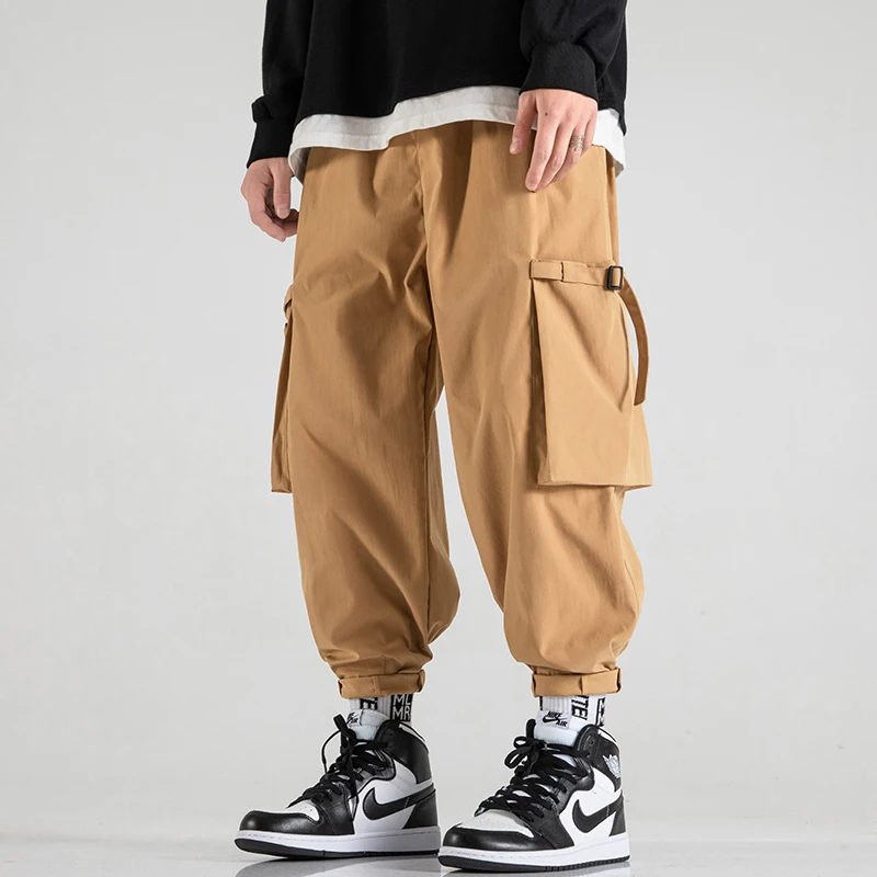 

Mens Joggers Drawstring Wasit Multi-Pocket Ribbons Man Loose Streetwear Hip Hop Black Khaki Army green Mens Cargo Pants 4XL 5XL