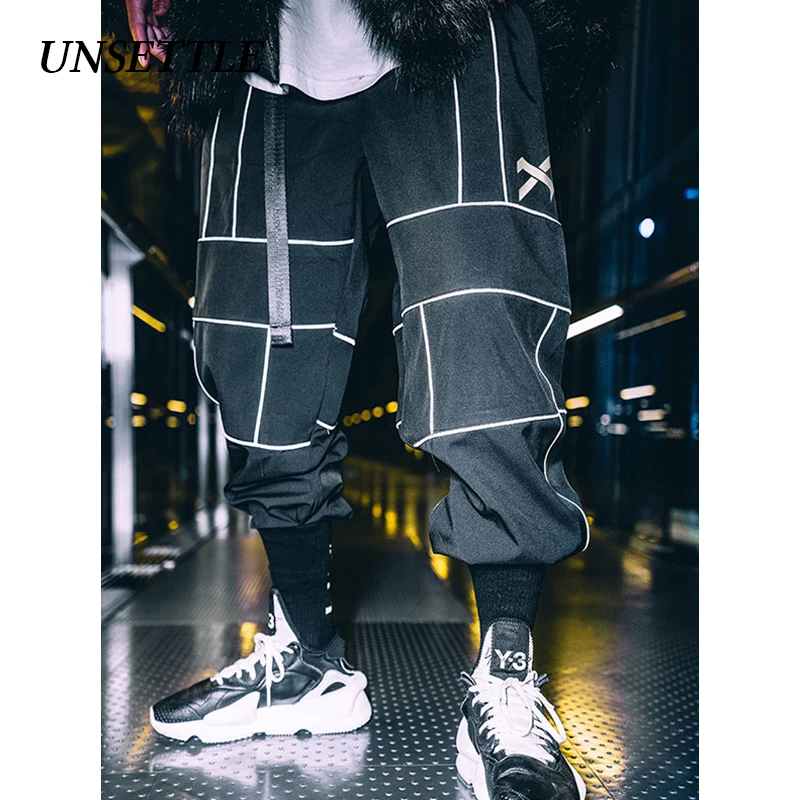 UNSETTLE брюки в стиле Харадзюку джоггеры хип хоп Светоотражающие японские штаны