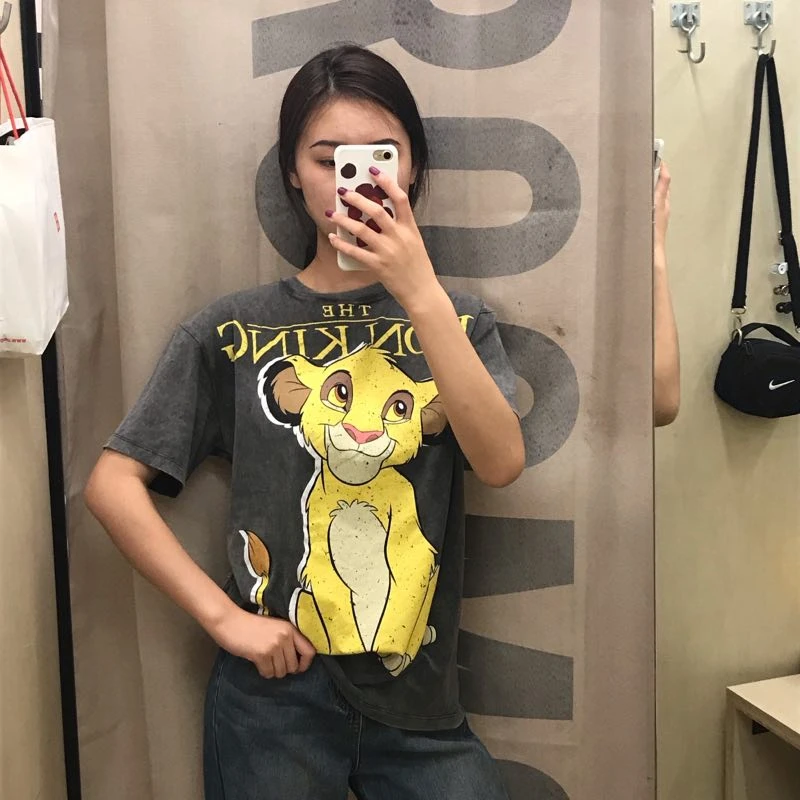 PUWD2019 мультфильм лев Король Simba печать свободная футболка с короткими рукавами женская одежда для пар 7504033