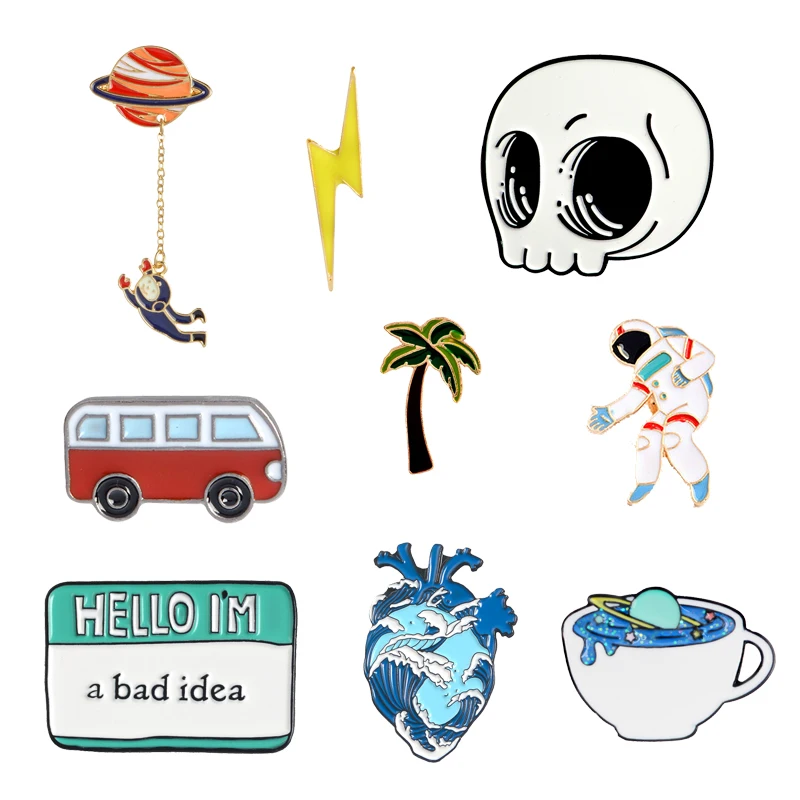 Модные булавки для одежды броши с изображением черепа автобуса астронавта