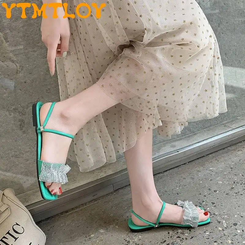 

Two-wear Sandals And Slippers Women's Summer Wear Fashion 2021 Summer New Rhinestone Net Red All-match Flat-bottomed Slippers