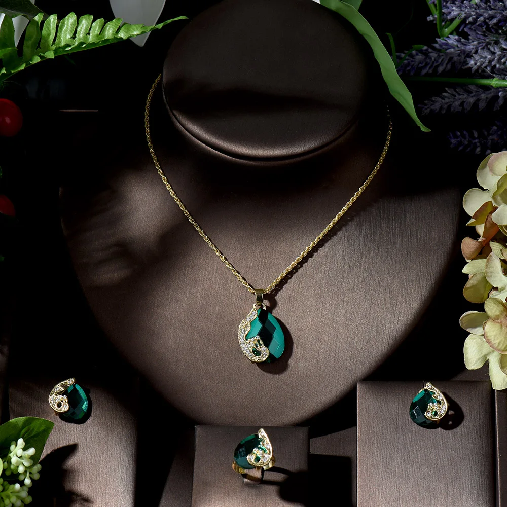 Модные Зеленые/красные ювелирные изделия HIBRIDE свадебные серьги и ожерелье с