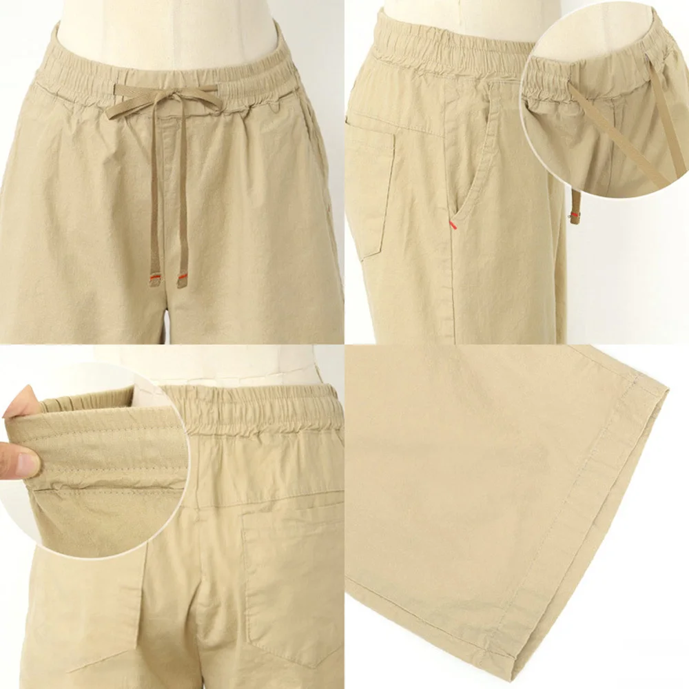 

2021 Women Summer Cotton linen Shorts Casual Ladies Drawstring Elastic Loose Short Trousers Plus Size S-8XL