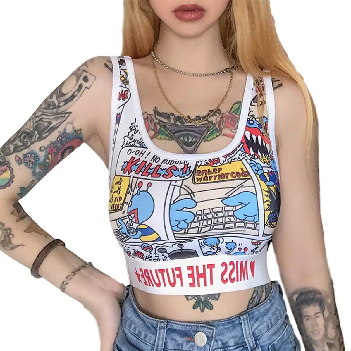 

Женская модная майка с мультяшным принтом, Женский Стильный Топ Без Рукавов Для Женщин