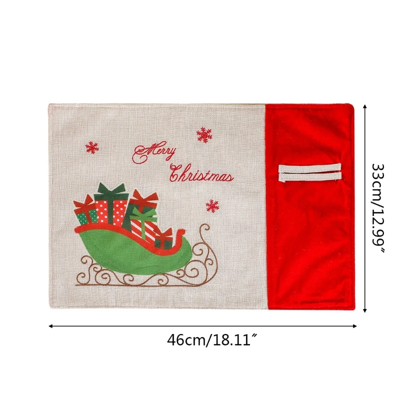 

4pcs Christmas Placemat Gift Box Cart Holiday Table Mat 13 x 18 Inches Dining Home Kitchen Xmas Table Decoration 85DB