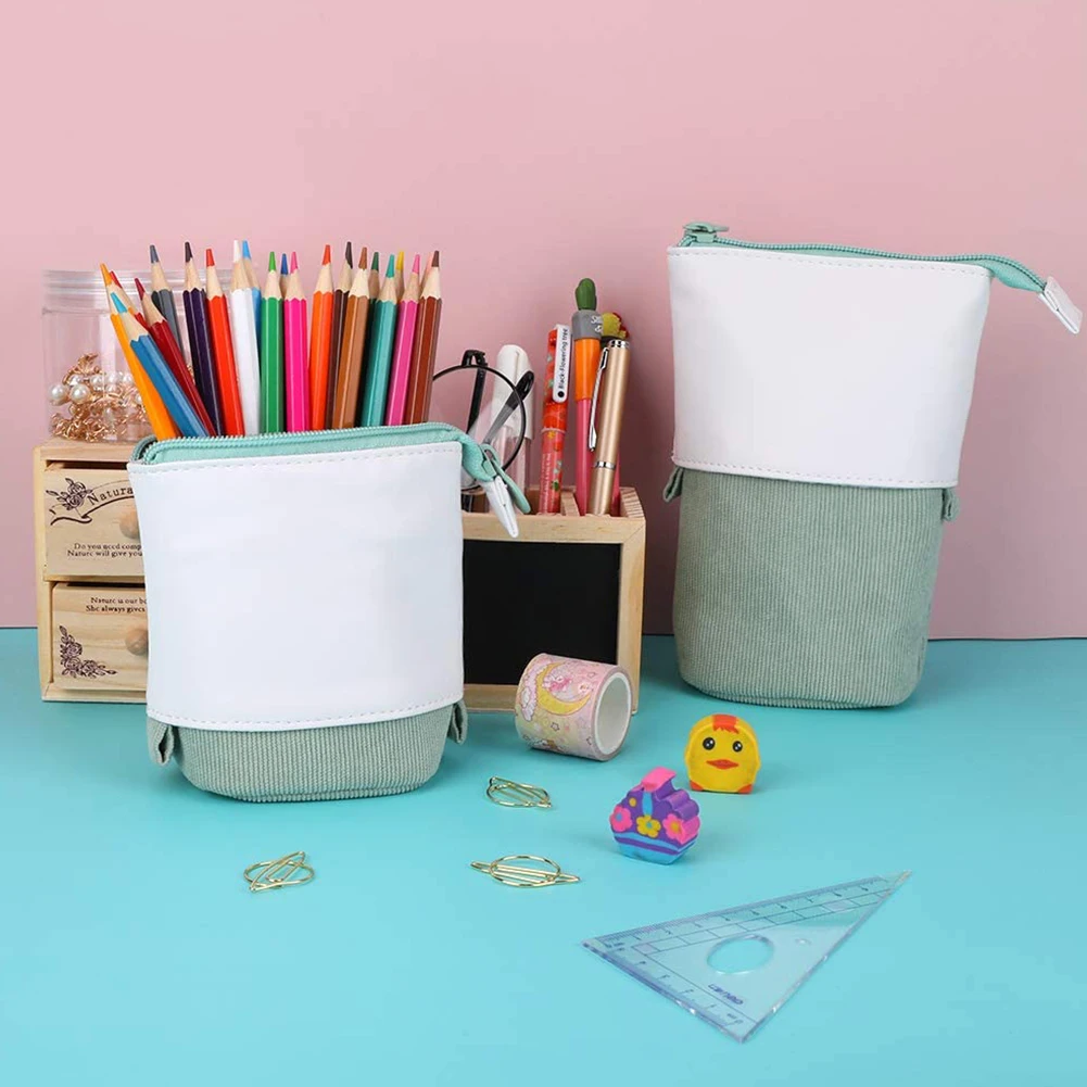 

Fresh Pencil Telescopic Holder Stationery Case PU Stand-Up Transformer Bag Multifunctional Pop-Up Stationery Makeup Bag 4 Colors