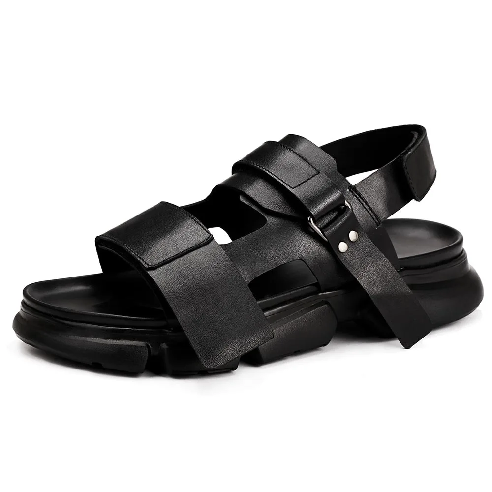 

Сандалии мужские из натуральной кожи, римские сандалии, открытый носок, плоская подошва, дышащая пляжная обувь, Нескользящие тапочки, весна-...