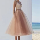 Женское Тюлевое платье макси для выпускного вечера, розовое вечернее платье без рукавов длиной до середины икры, элегантное платье для торжества, 2021