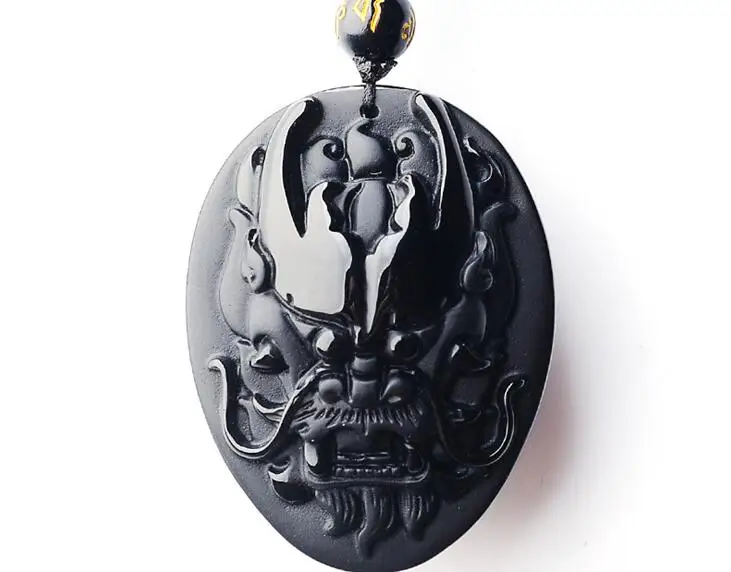 Обсидиан прямые продажи ожерелье с летающим драконом матовая голова дракона