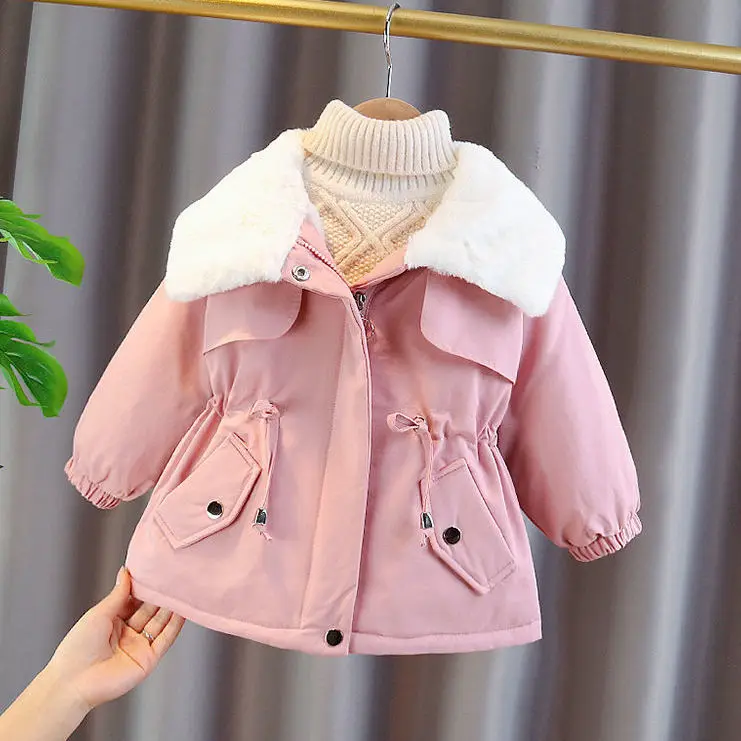 

Girls Jackets 2021 New Winter Coat Foreign Style Children's Padded Coats Winter Plus Velvet Padded Clothes Fur Collar Clothing