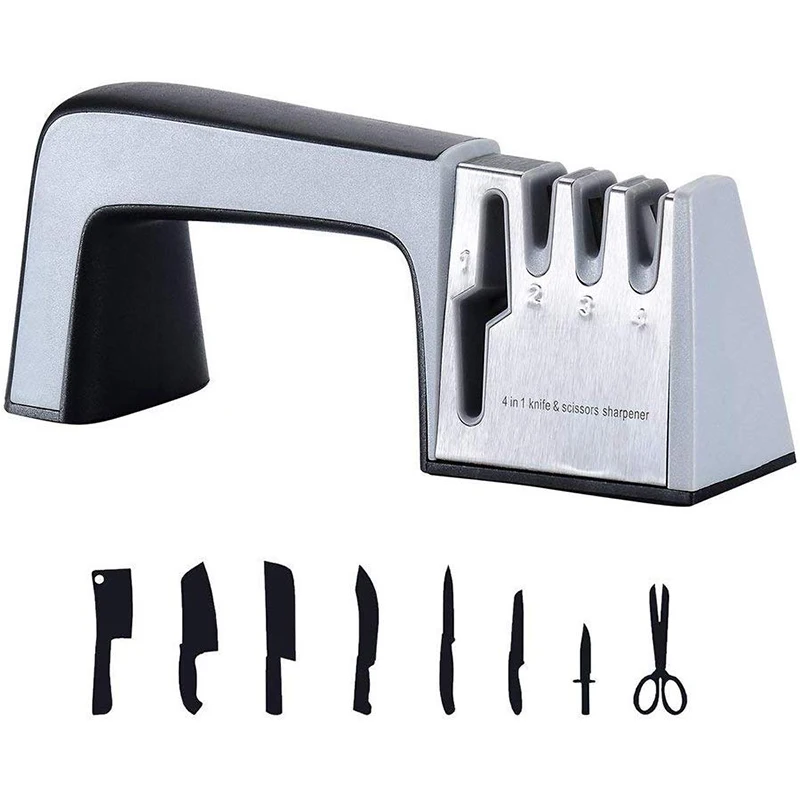 

Knife Sharpener Professional Kitchen Sharpener 4 in 1 Knife Scissor Sharpening Device Whetstone Household Knives Sharpening Tool