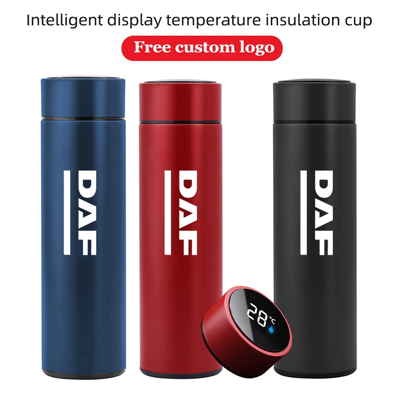 

Thermos bottle With Temperature Display for DAF XF CF lF truck 95 Cup Custom Logo Man Gifts Stainless Steel Vacuum Water Bottle