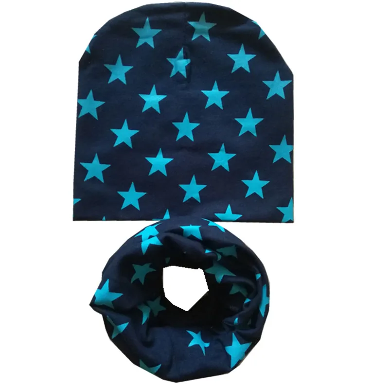 navy blue star set Детская шапка, шарф для детей 4-12 лет, осенне-зимняя вязаная шапка для малышей, шапка для мальчиков и девочек, детские шапочки, хлопковая детская шапка, шарф с воротником - Цвет: navy blue star set