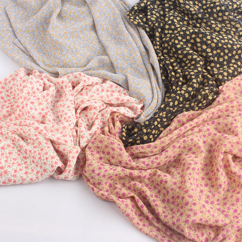 

Summer new Pearl Chiffon printed fabric drape slightly transparent small floral dress shirt A-line skirt clothing fabric