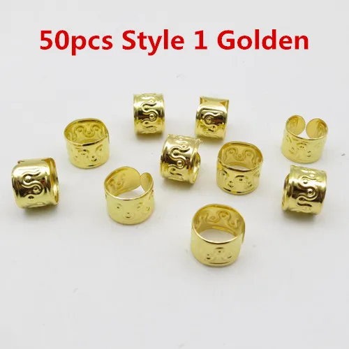 50pcs Style 1 Golden 30 шт-50 шт большие регулируемые серебряные/золотые волосы оплетка дреды бусины манжеты кольца для зажимов трубка около 12 мм Отверстие аксессуары - Цвет: 50pcs Style 1 Golden