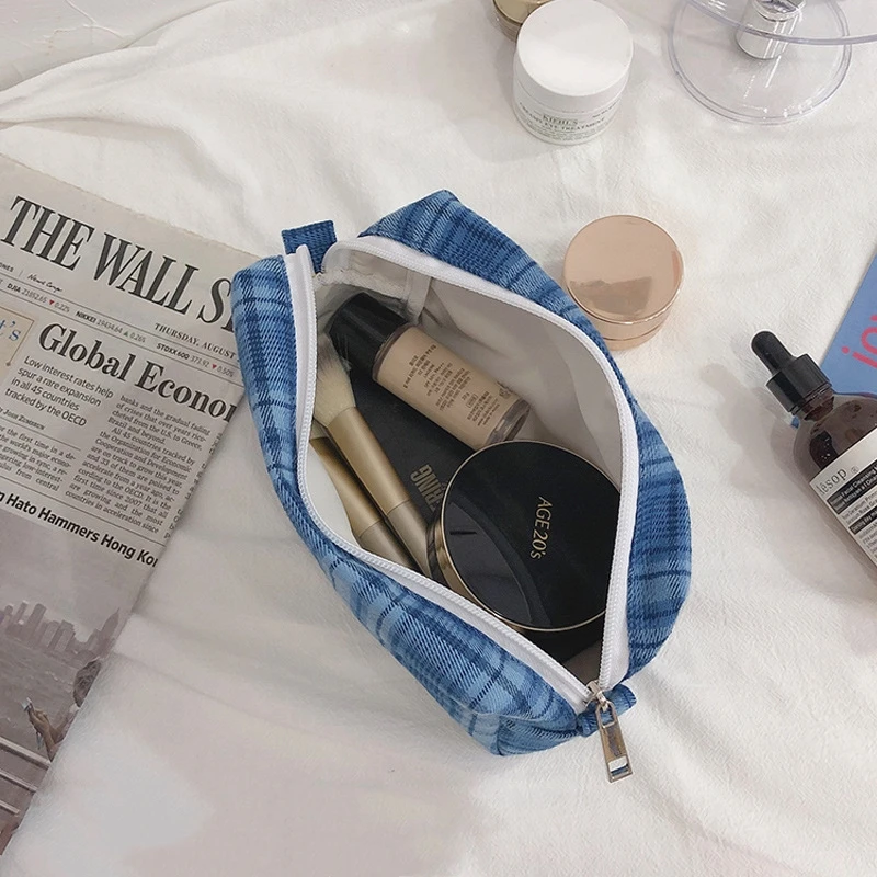

Vintage Pattern Pencil Bag Pen Case INS Color Check Lattice Grid Fold Storage Pouch for Stationery Make up Travel School F136